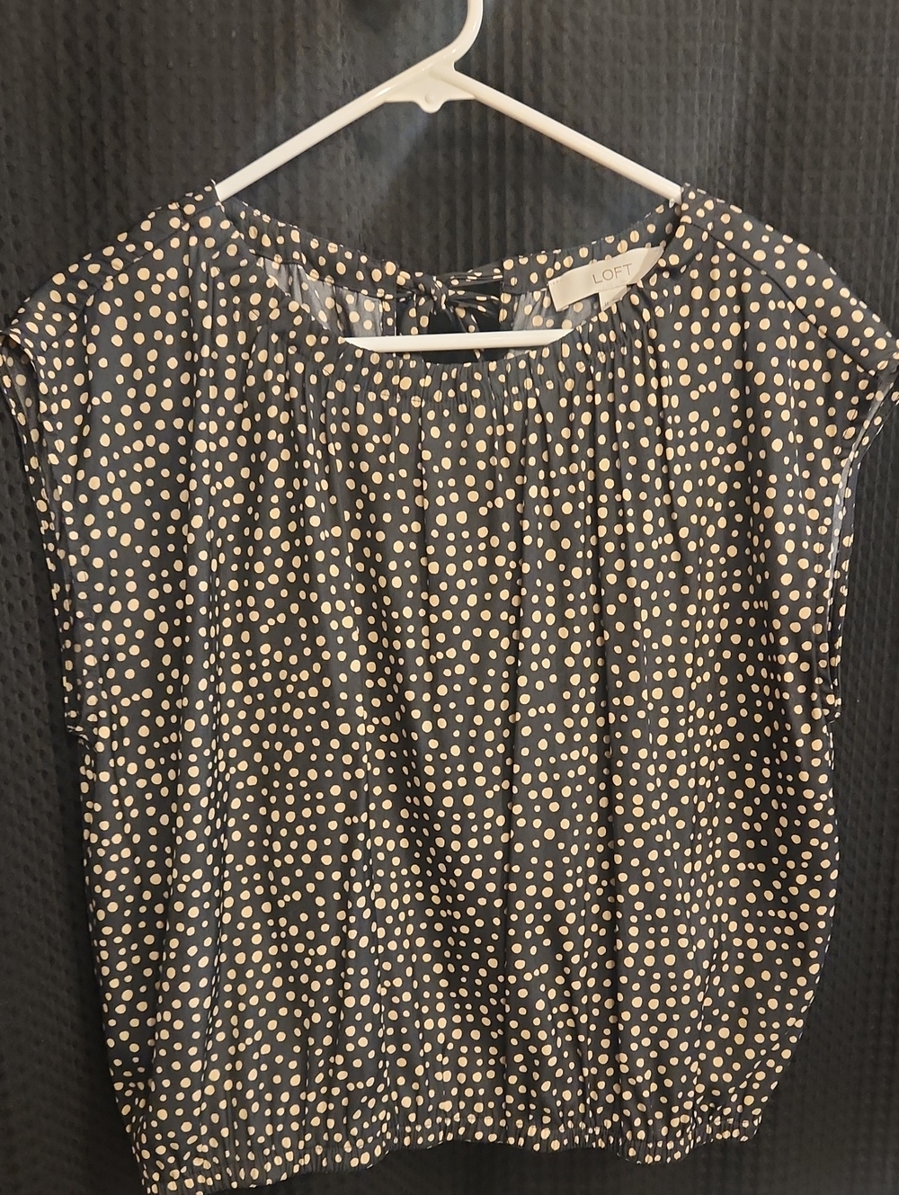 LOFT Black Blouse with Cream Polka Dots